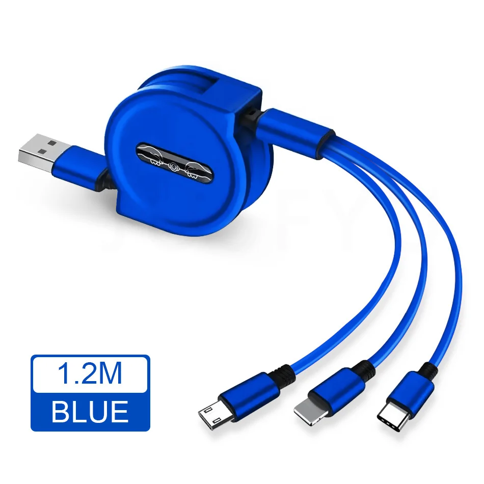 3 в 1 usb type C Micro USB кабель type-c для iPhone X XS MAX XR Телескопический зарядный кабель 120 см A Быстрая зарядка USB C кабель - Тип штекера: Blue