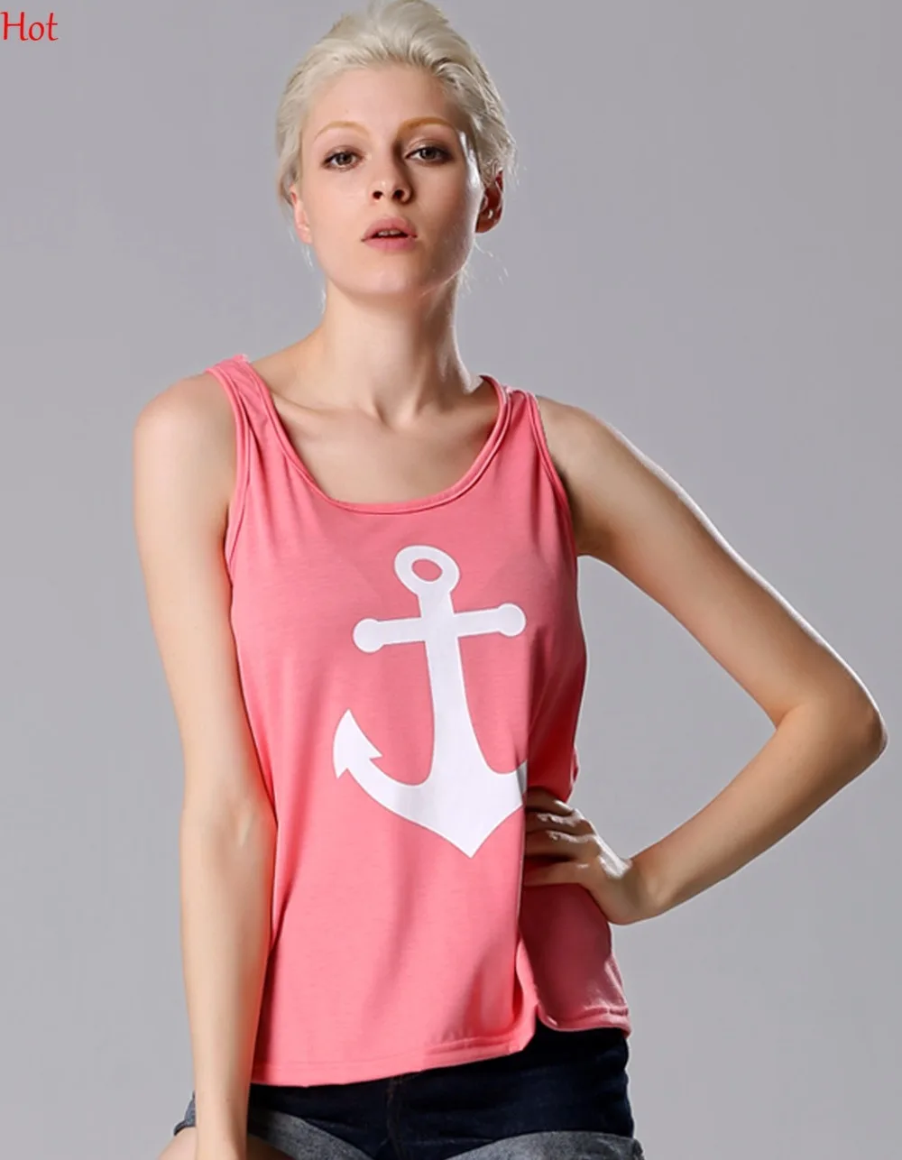 2018 топы на бретелях с рисунком якоря женская одежда футболка без рукавов бантом