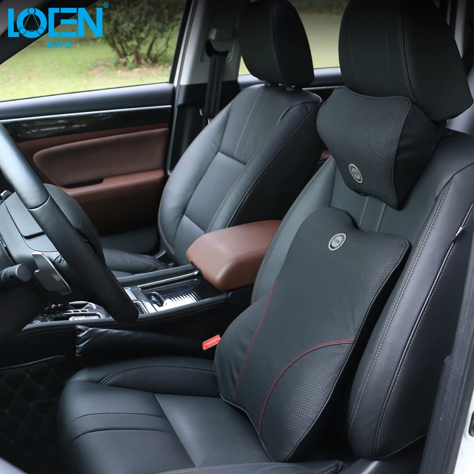 

LOEN 1Set Leather Car Seat Chair Back Massage Lumbar Support Neck Pillow Headrest Waist Cushion Pad For Car Office Car Styling