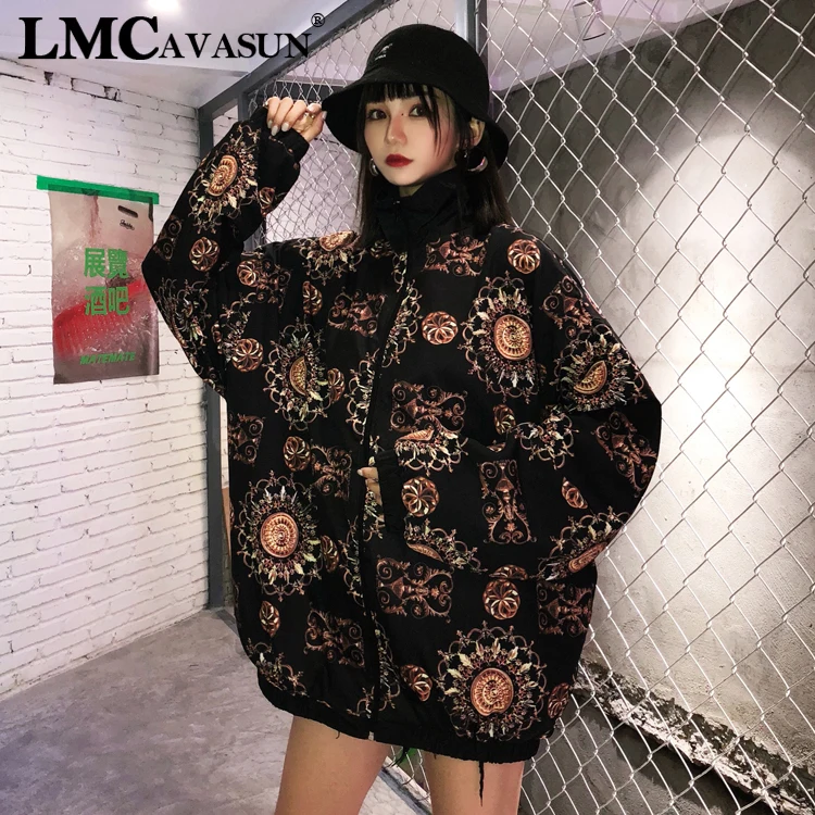LMCAVASUN 2019 Осенняя ретро куртка Женская свободная с длинным рукавом Harajuku пальто