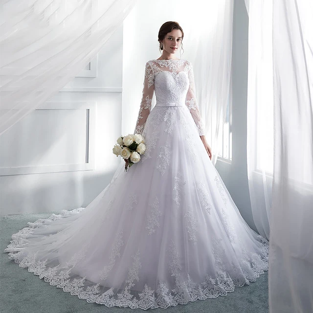 SIJANE Vestido De Noiva с круглым вырезом и длинными рукавами свадебное платье кружевное
