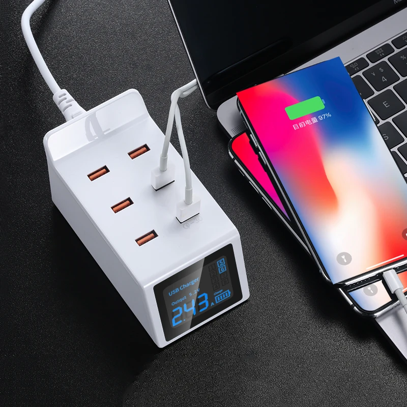 Многопортовая настольная USB зарядная станция с ЖК-дисплеем, умная Быстрая зарядка 3,0, быстрая зарядка, USB зарядное устройство, док-станция, EU, US, UK, AU Plug
