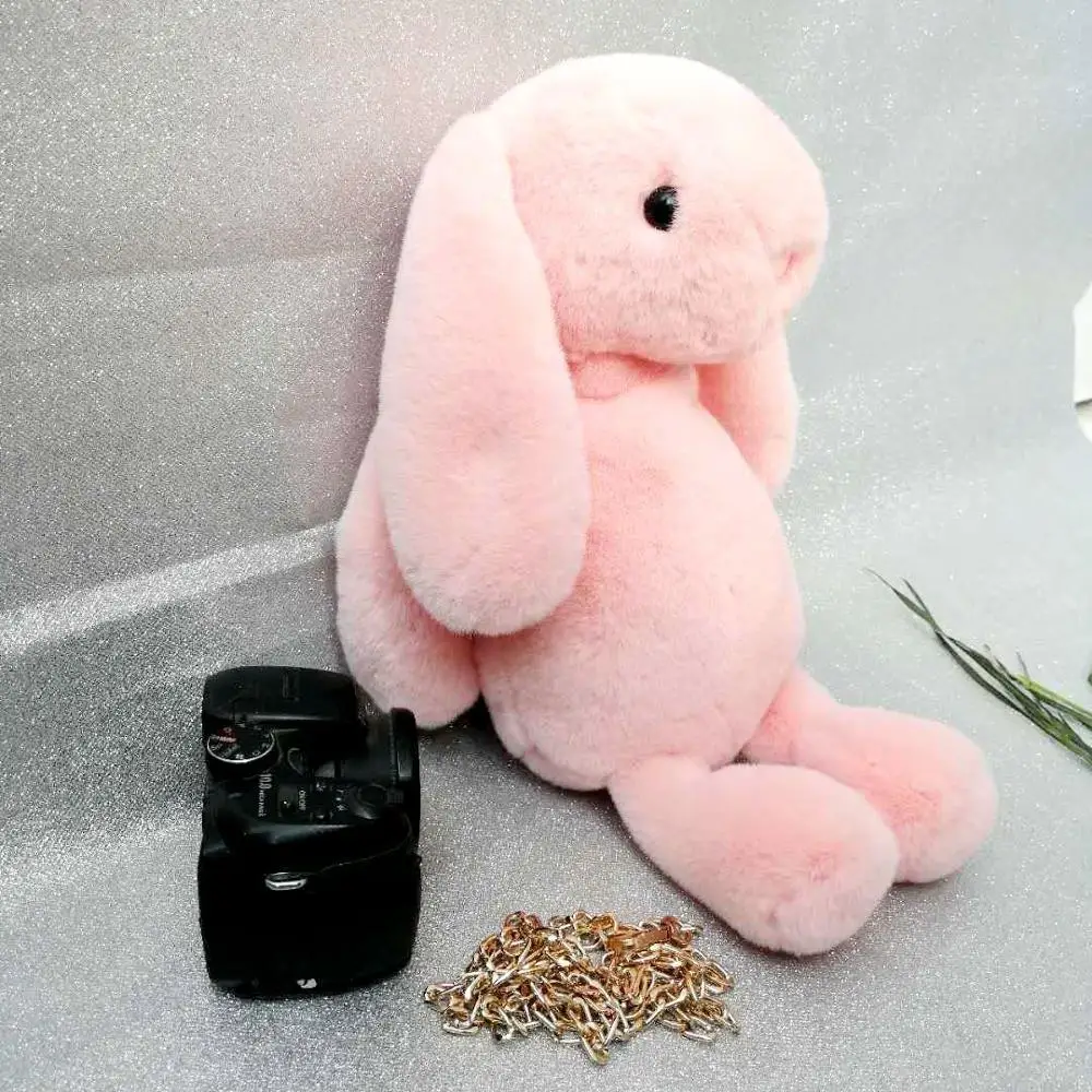 Плюшевая сумка для девочек милая пушистая кроличья меховая помпонная с цепочкой