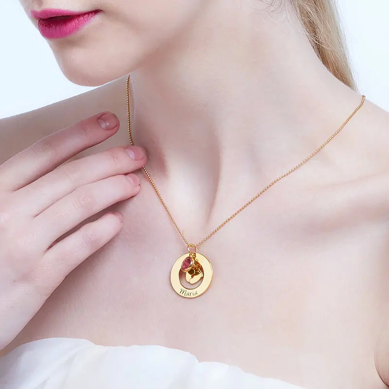 Women Baby Feet Necklace Necklaces Custom Name Birthstone Pendant Colar Customized Engraving Chain Jewelry for New Mom in Gold | Украшения