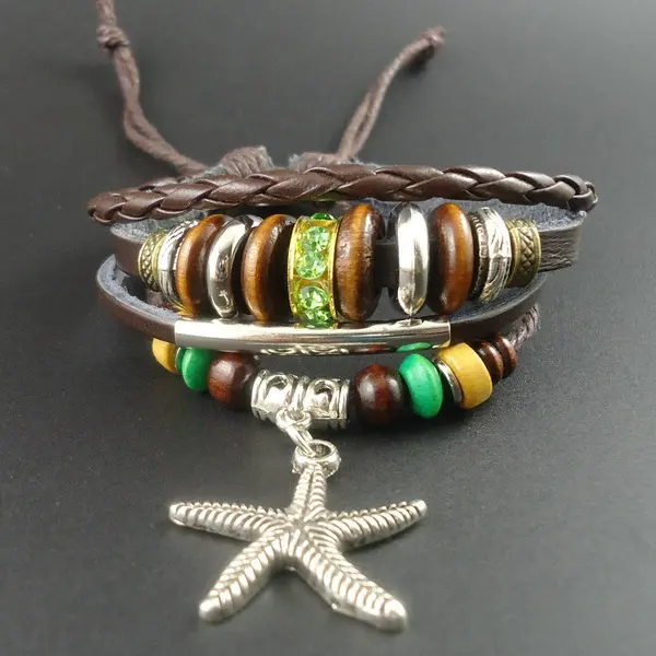 Новое поступление Модные Винтажные кожаные Зеленые хрустальные Морская звезда