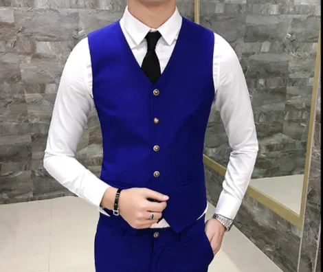 blue vest Белый мужской костюм со штанами модная мужская, в деловом, повседневном стиле Брюки Размеры 29, 30, 31, 32, 33, 34, 36, Бабочка, деловой костюм для мальчиков, офисные рабочие брюки - Цвет: blue vest
