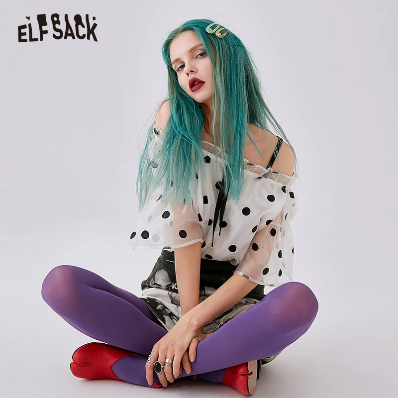 Женская блузка с открытыми плечами ELF SACK белые шифоновые блузки в горошек