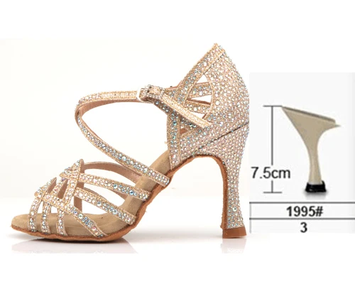 Gold heel 7.5cm WUXIJIAO/золотые, серебряные стразы; обувь для латинских танцев; женская обувь для бальных танцев; обувь с жемчугом на высоком каблуке 9 см; программное обеспечение для вальса; Лидер продаж - Цвет: Gold heel 7.5cm
