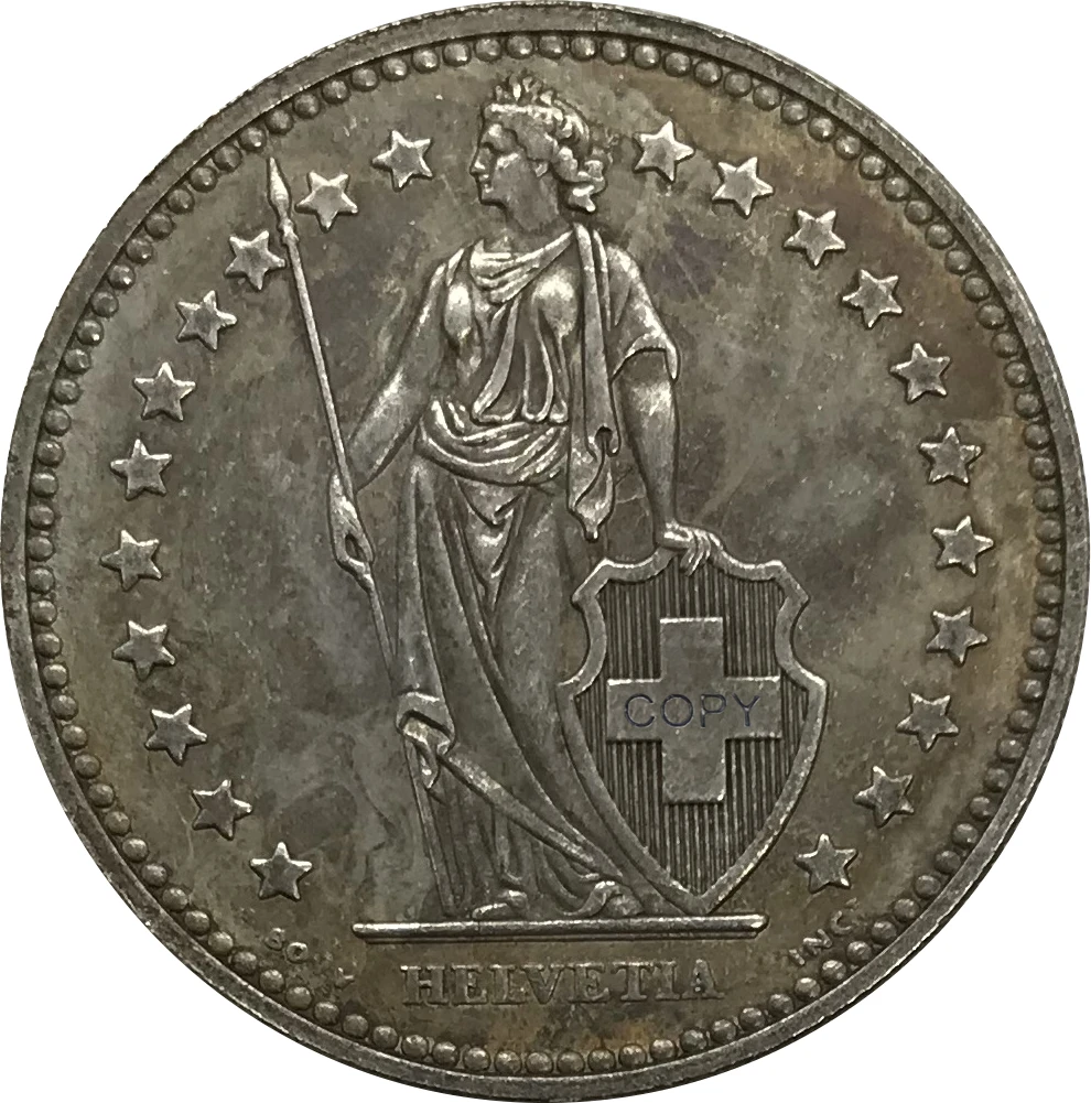 

1911 B Switzerland 2 Franken Cupronickel Plated Silver Collectibles Copy Coin