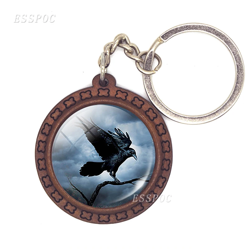 Эдгар Аллан Poe Ворон стеклянный кабошон брелок Готический деревянные аксессуары