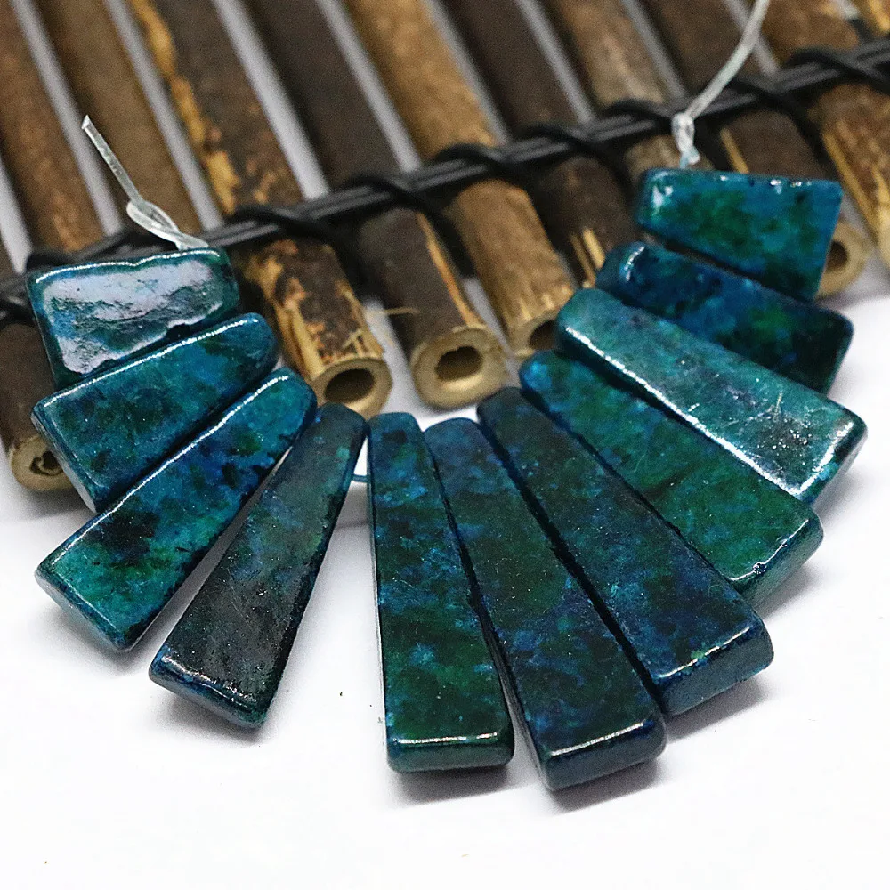 Мода синий зеленый камень хризоколла бисер 11 шт. Придерживайтесь Винтаж Кулон