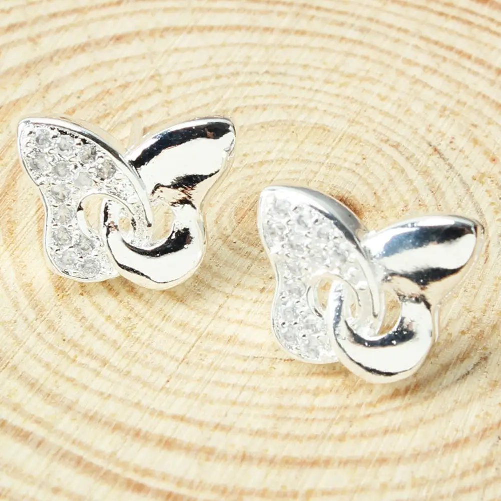 Refaxi 2 Пар Посеребренная Горный Хрусталь Кристалл Бабочка Стержня Уха Серьги для