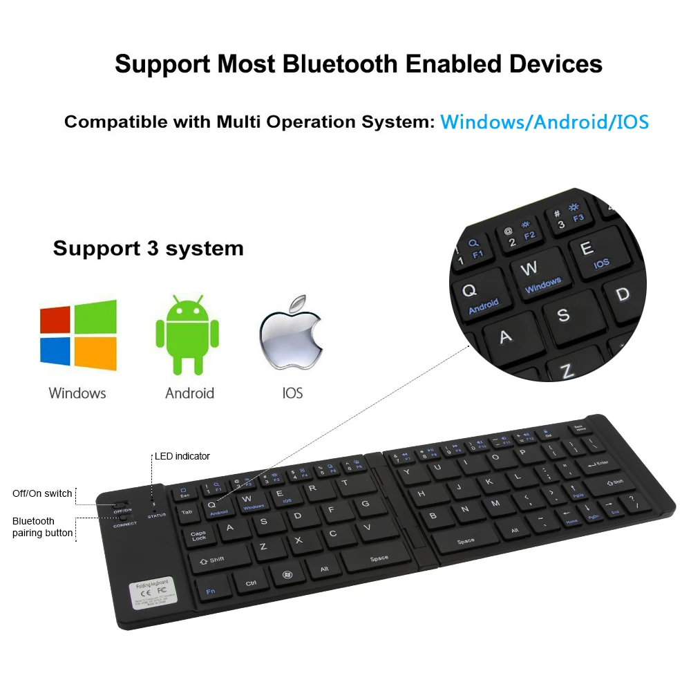Bluetooth складная клавиатура портативный складной мини перезаряжаемые беспроводной для смартфонов оконные рамы Android IOS Ipad планшеты