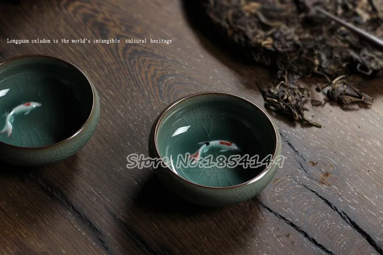 Китайский Longquan Celadon фарфоровая чайная чашка чайное блюдце чаша для чая Золотая Рыба 60 мл китайский чайный горшок Celadon посуда для напитков чайные чашки