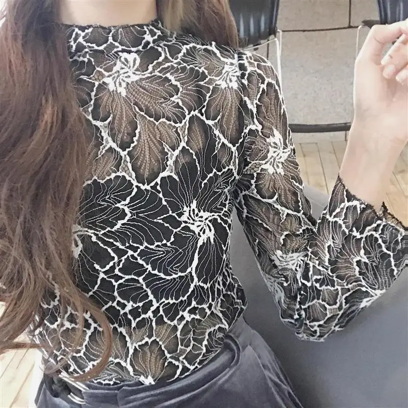 new fashion brand autumn/summer style Women's Clothing Blouses black lace chiffon Shirts Female prairie chic tops vetement femme |