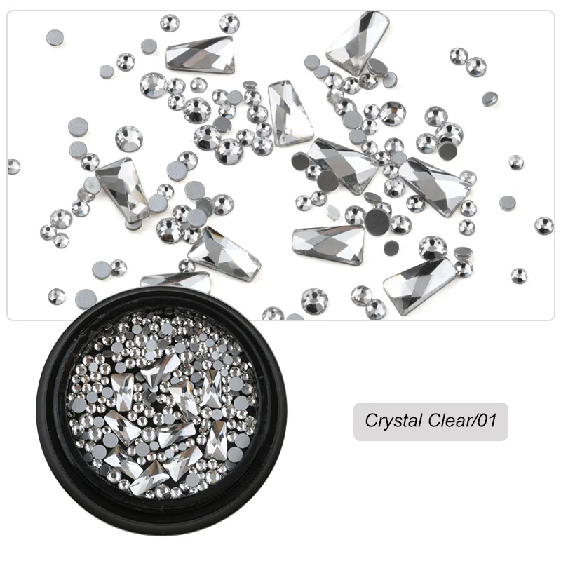 Crystal Clear 01 1 коробка смешанные различные DIY кристаллы Камни дизайн ногтей стеклянные стразы для шармов 3D украшения для ногтей Новое поступление аксессуары - Цвет: Crystal Clear 01