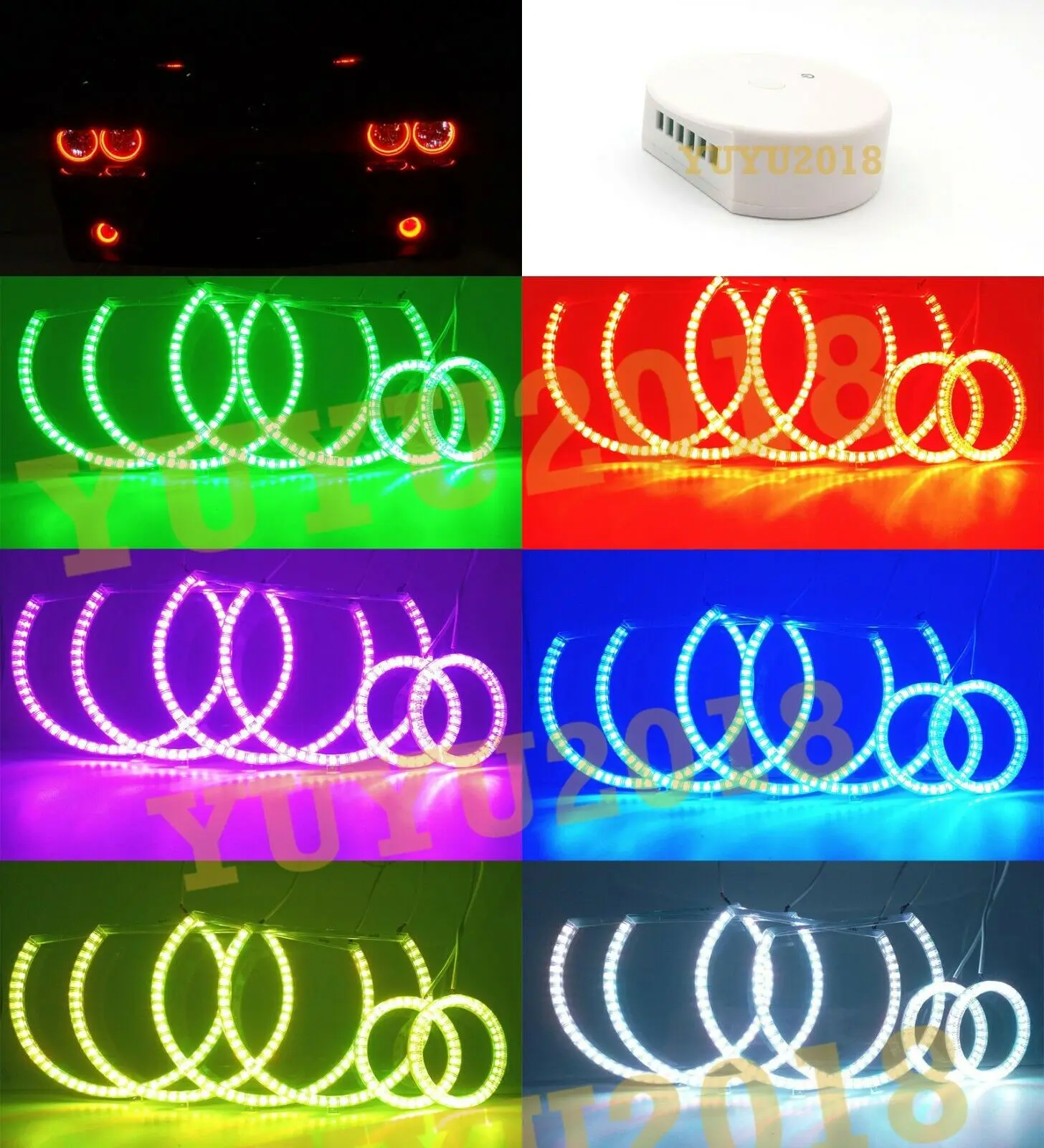 Bluetooth 6 halo кольца RGB для Dodge Challenger 2008 2014 Автомобильная фара противотуманная