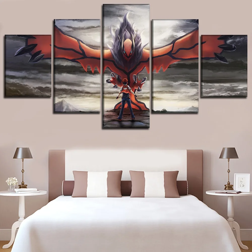 Современная печать мультфильм живопись на холсте 5 панель Покемон Модульная