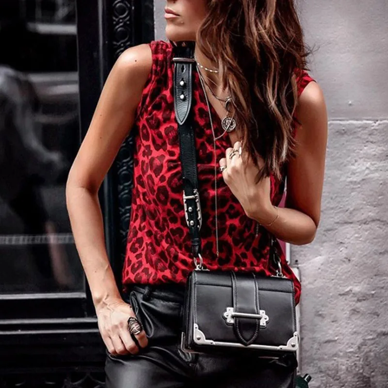 Женский леопардовый топ без рукавов пуловер Повседневный жилет для лета