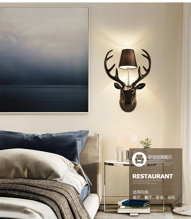 Настенные светильники с оленем и рогами белые черные искусственные для дома