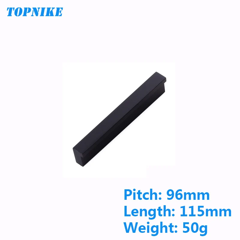 Black-L-115mm TOPNIKE матовые черные/матовые серебряные для шкафа Ручка из алюминиевого сплава кухонная ручка с твердым сердечником простая Мебельная ручка длина 50-600 мм - Цвет: Black-L-115mm