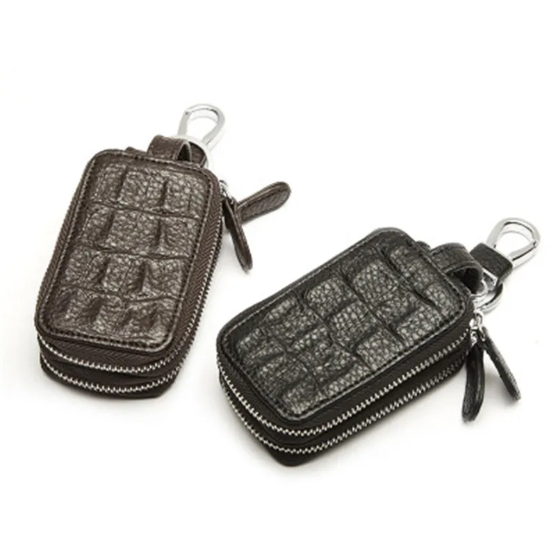 Мужской классический кожаный чехол для ключей с тиснением на молнии