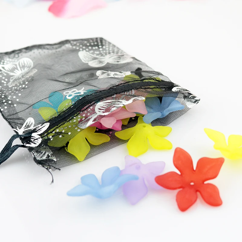 100 шт./лот 7x9 см черные сумки из органзы серебряные подарочные пакеты с принтом