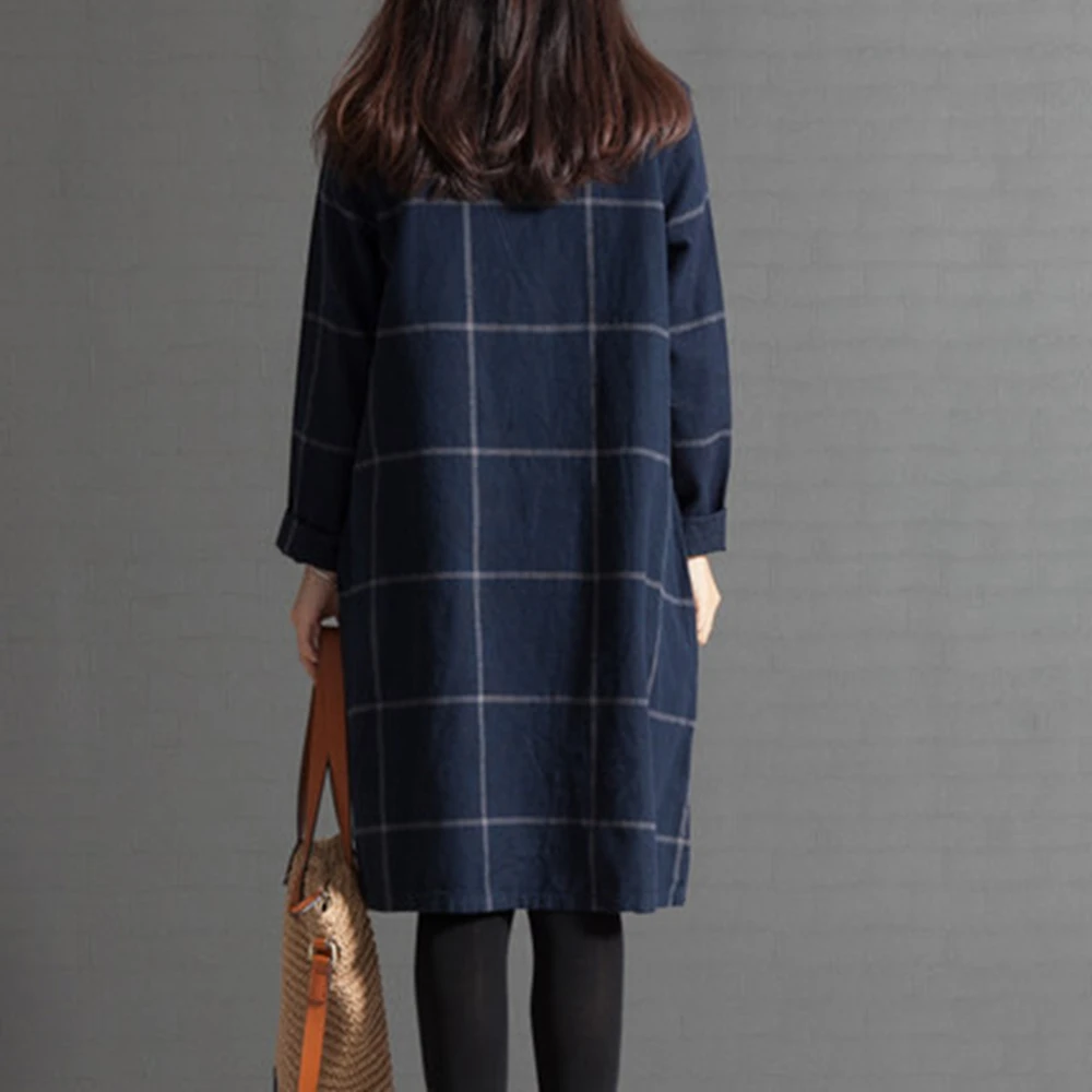 Женское платье большого размера женские платья в клетку с длинными рукавами