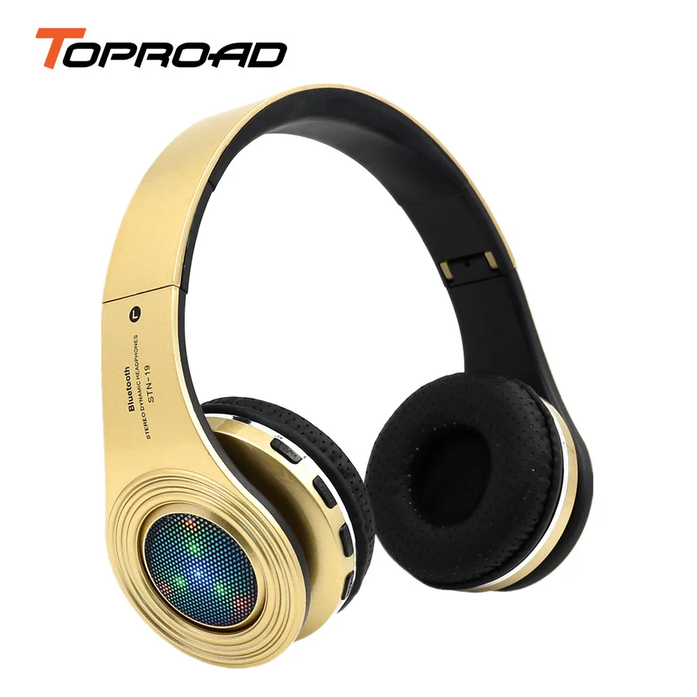 TOPROAD FM радио Bluetooth наушники беспроводные стерео бас гарнитура светящийся