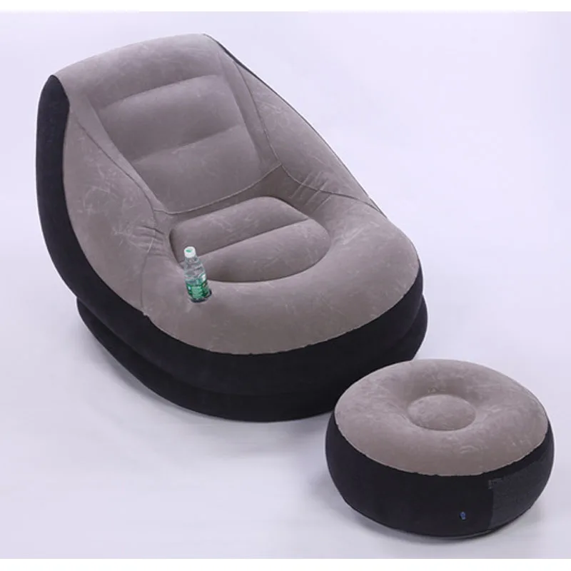 INTEX 68564 99*130*76 см/64*28 см надувной Флокированный одноместный диван ленивый диван-кровать с подставкой для ног с насосом - Цвет: Светло-серый