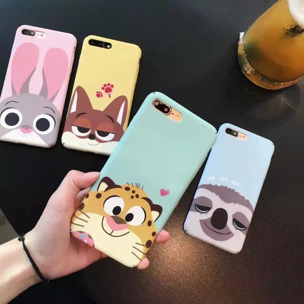 for iPhone 6 6s plus 7 7plus lovely Cartoon Zootopia Judy rabbit Nick Lover Couple hard pc case Cove |