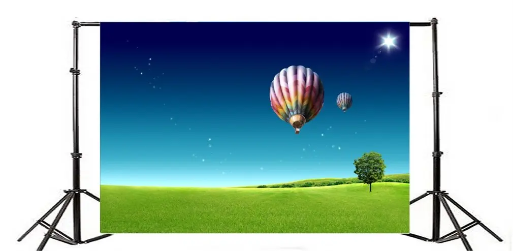 

Фон для фотосъемки воздушные шары в красивом голубом небе над травой