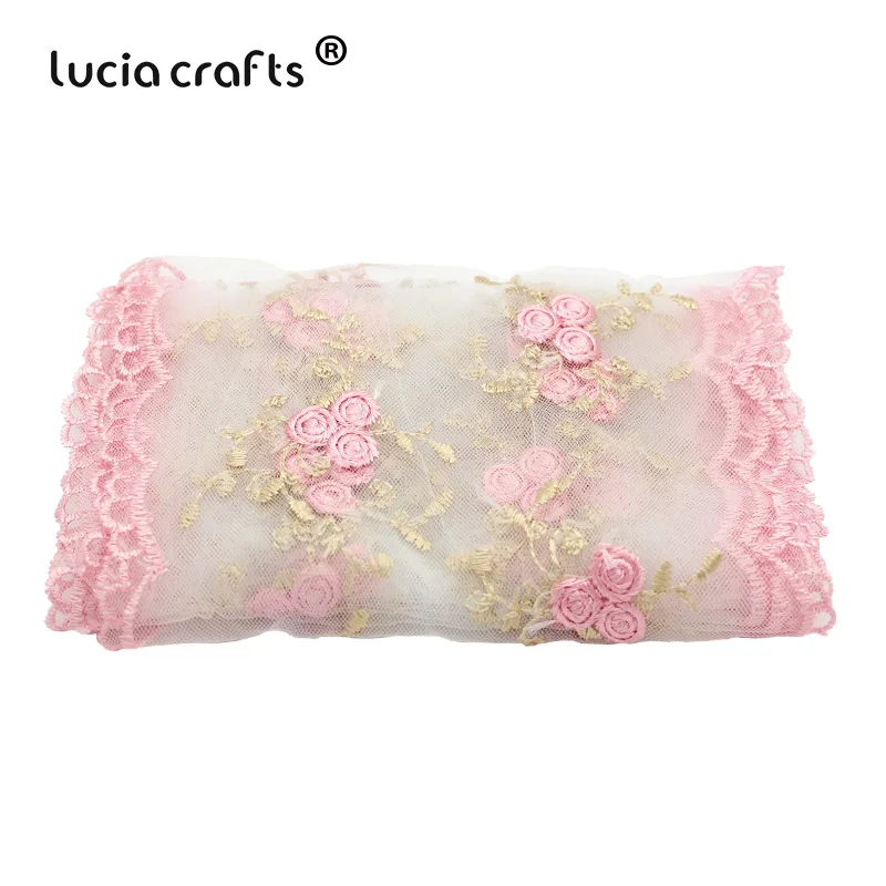 Lucia crafts 1 года/3 года/5 ярдов 14 см розовый цветок вышитая Сетка кружевная ткань
