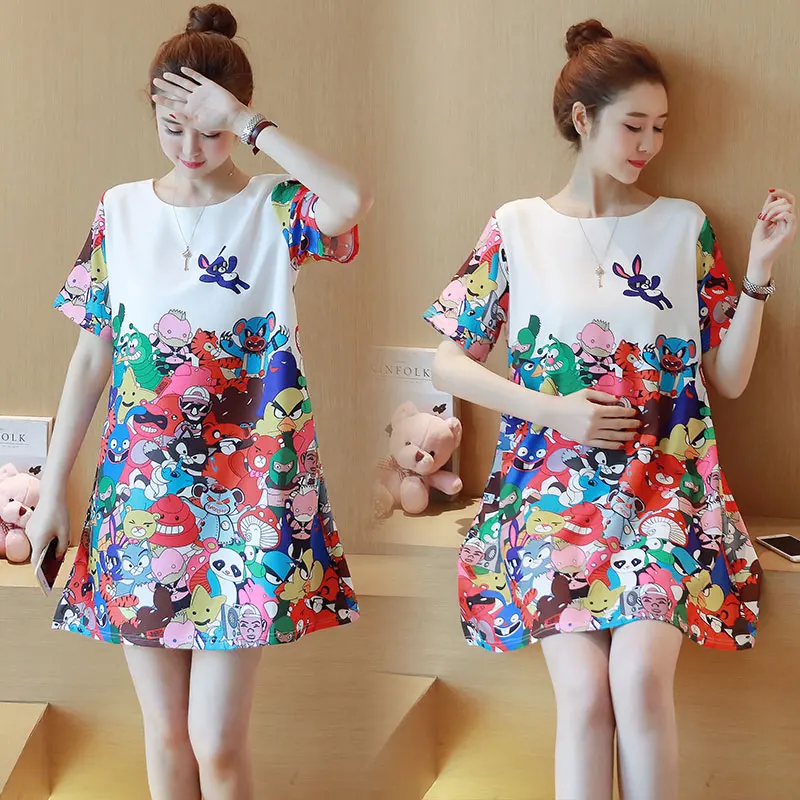 Летнее платье с короткими рукавами для беременных Мода Животный мир узор