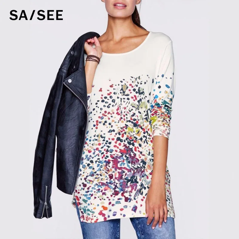 Женская Повседневная футболка с длинным рукавом свободная туника большого