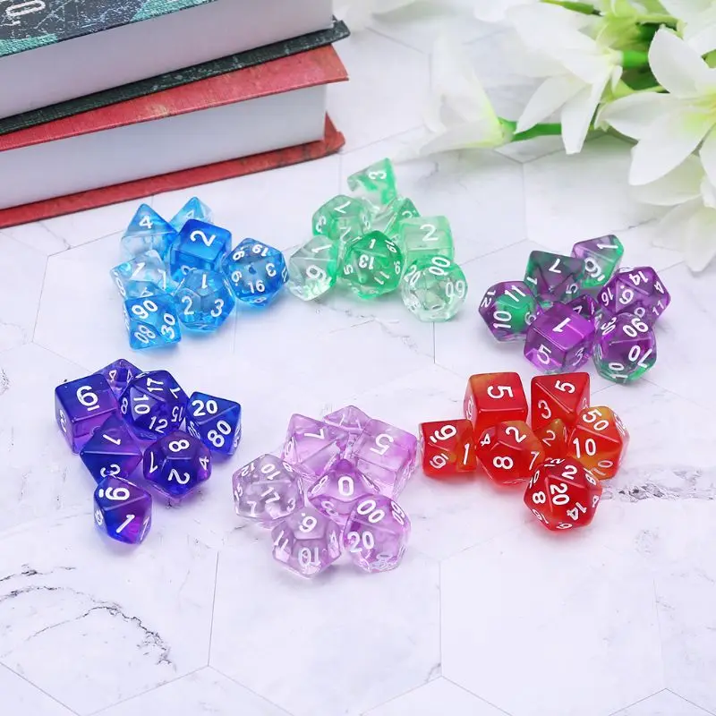 7 шт./компл. прозрачные двусторонние игральные кости D4 D6 D8 D10 D12 D20 акриловые