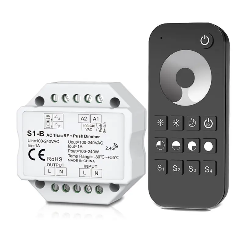 

AC Беспроводной RF Triac диммер и 2,4G пульт дистанционного управления Комплект Диммируемый кнопочный переключатель для светодиодной лампы RT1