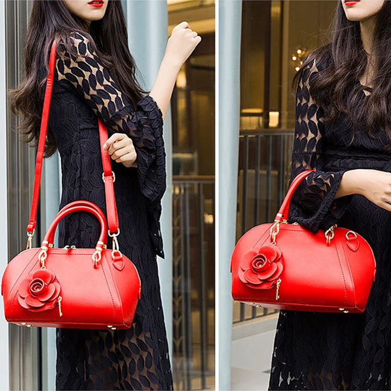 Изящная стильная кожаная большая сумка-тоут с подвеской в виде цветка для женщин