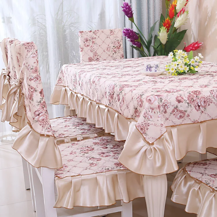 Романтичным цветочным кружевом печать из полиэстера хлопка скатерть комплект