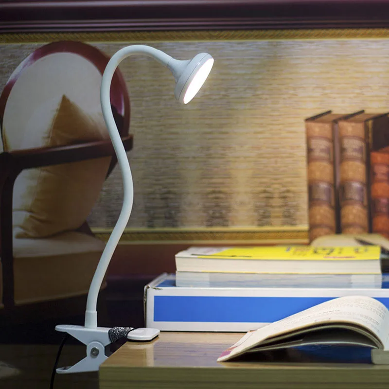TZ Table Lamp Usb LED Clip Rechargeable Dimmable Gooseneck Reading Desk Book Light For Bed Office Study Desktop 5DV 3W Aluminum | Лампы и