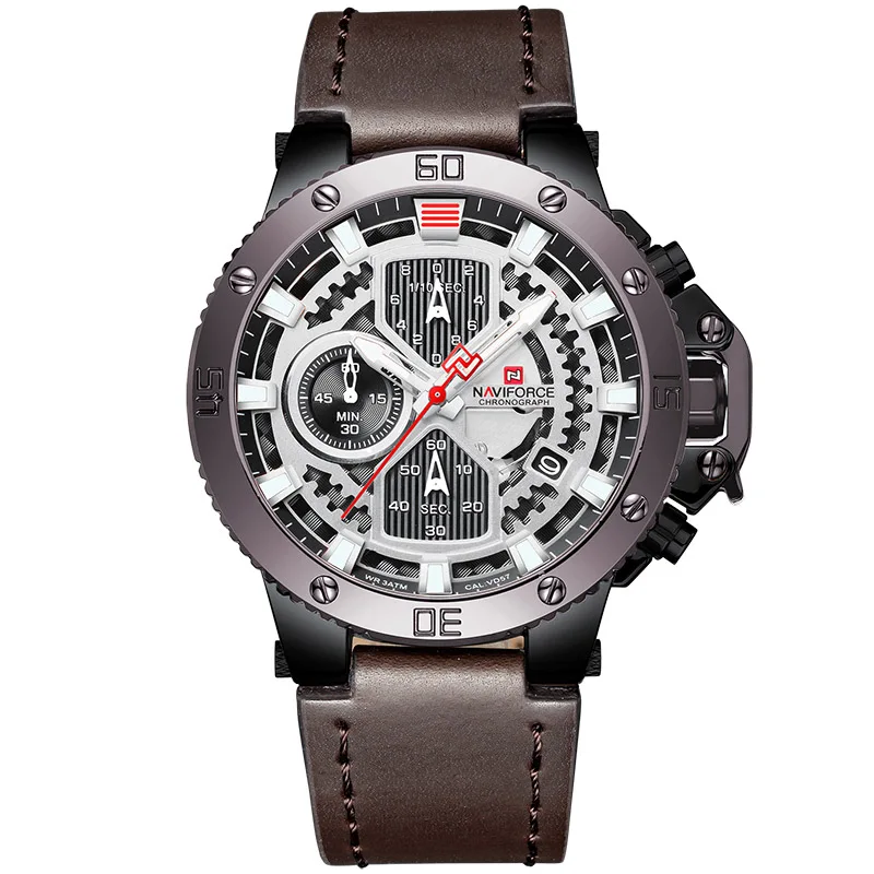 Black Brown Лидирующий бренд NAVIFORCE мужские спортивные часы мужские роскошные кожаные кварцевые автоматические часы с датой мужские армейские военные водонепроницаемые наручные часы - Цвет: Black Brown