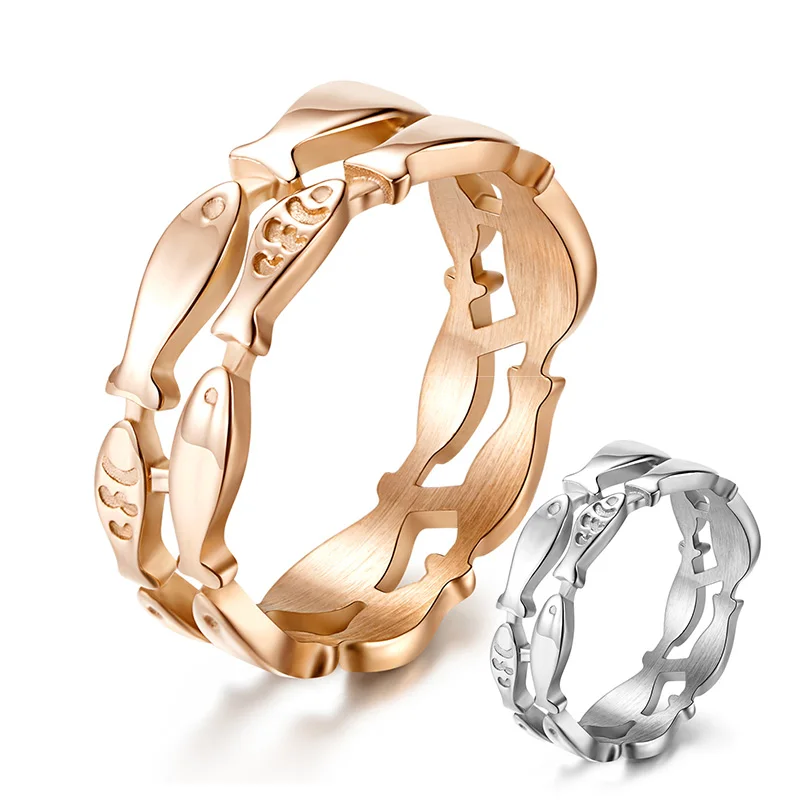 Элегантное розовое золото/серебро Цвет рыбка группа из нержавеющей стали кольцо