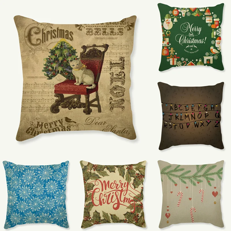 Рождественское украшение Винтажный стиль кошка гирлянда чехол для подушки с