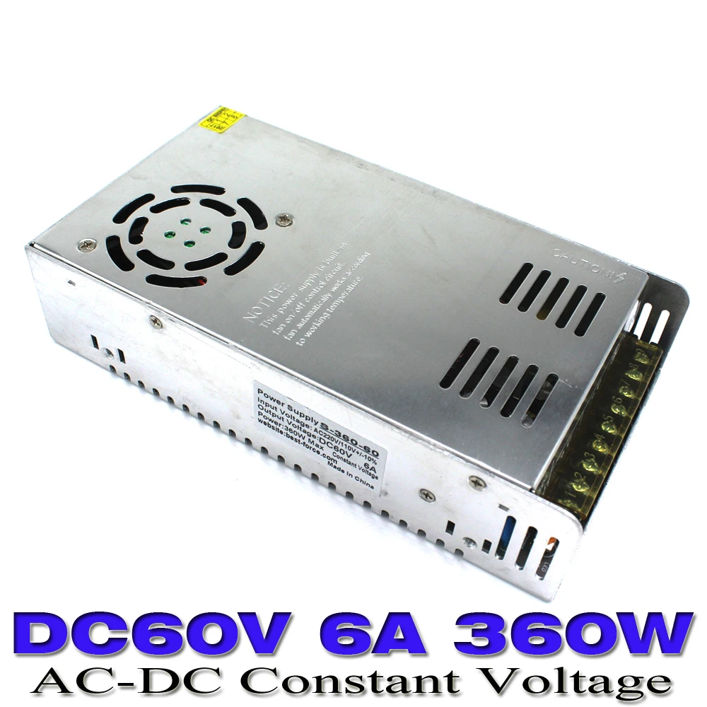 DC 60V источник питания 6A 360w светодиодный трансформатор драйвера 110V 220V AC к DC60v dc