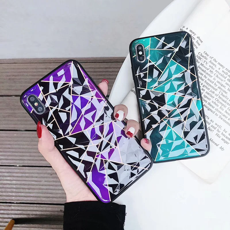 3D чехол с ромбовидным узором для iPhone X XS Max XR геометрический треугольник Капа Fundas 8