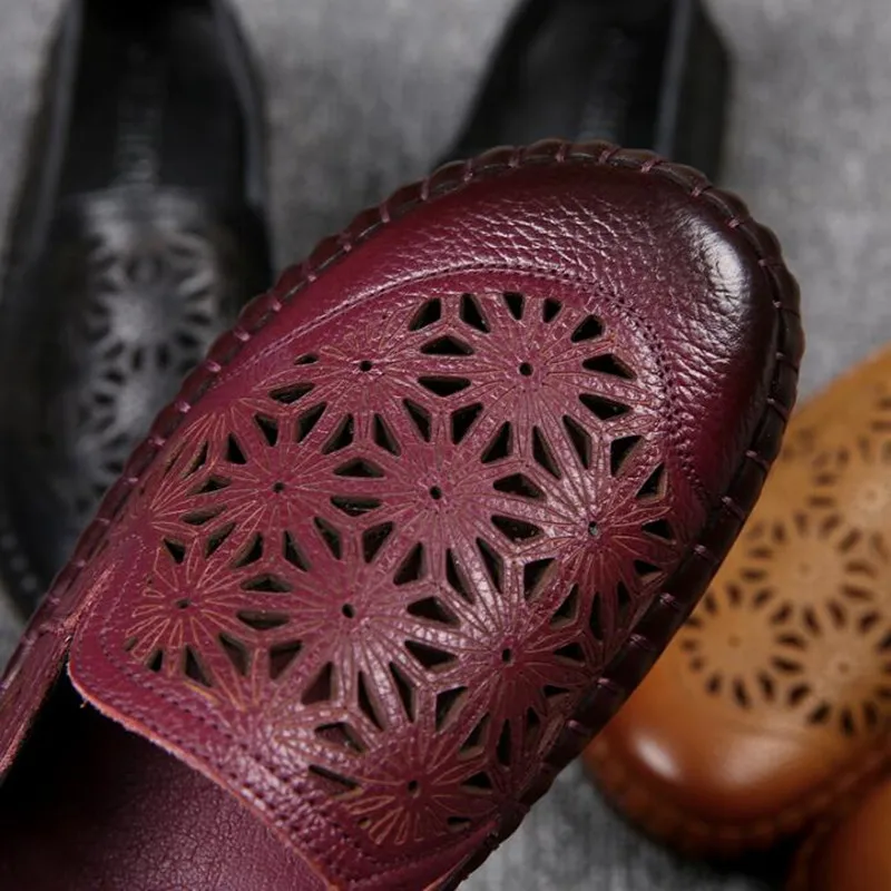 Женские сандалии из натуральной кожи с тиснением повседневные для вождения 2019 |