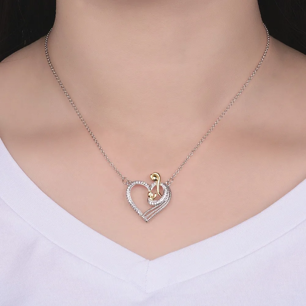 Подвеска в виде сердца из серебра 100% пробы с кристаллами|mother and|crystal heart pendantheart pendant