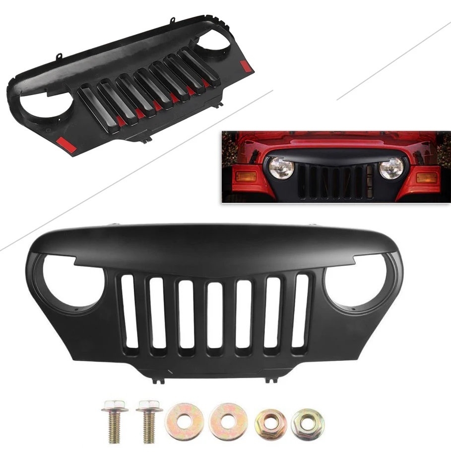 Для Jeep Wrangler TJ передний бампер решетка гриль 1997 1998 1999 2000 2001 2002 2003 2004 2005 2006 матовый черный