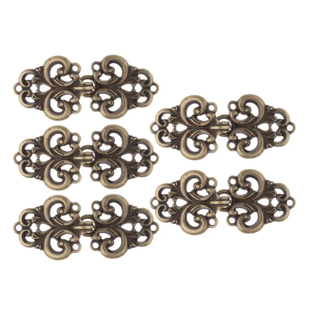 Antique Bronze 5 пар, Женская застежка, застежка, зажим, вихревая накидка с цветочным узором, застежка, плащ, застежка, застежки, Пришивные Крючки и глаза, кардиган, зажим для Ципао - Окраска металла: Antique Bronze