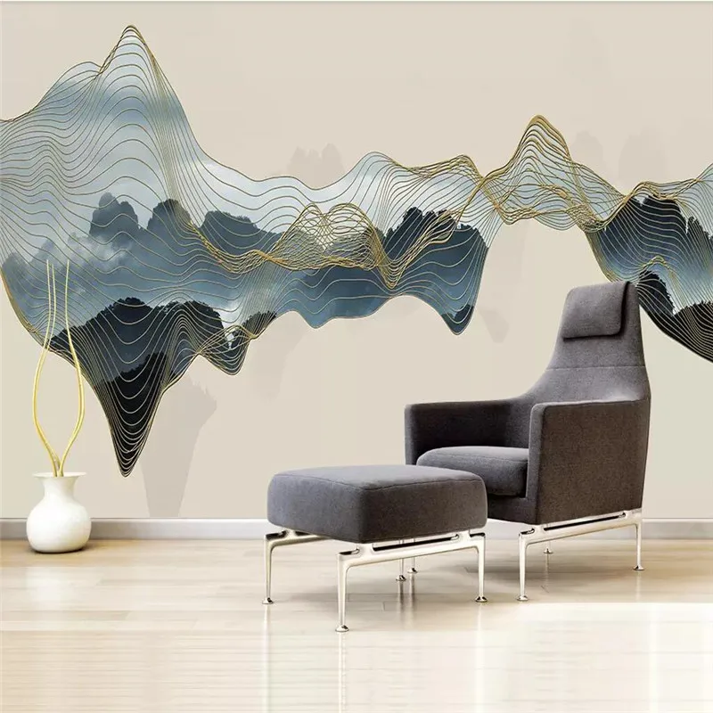 

Abstract landscape background wall gold line decorative mural professional custom mural photo wallpaper